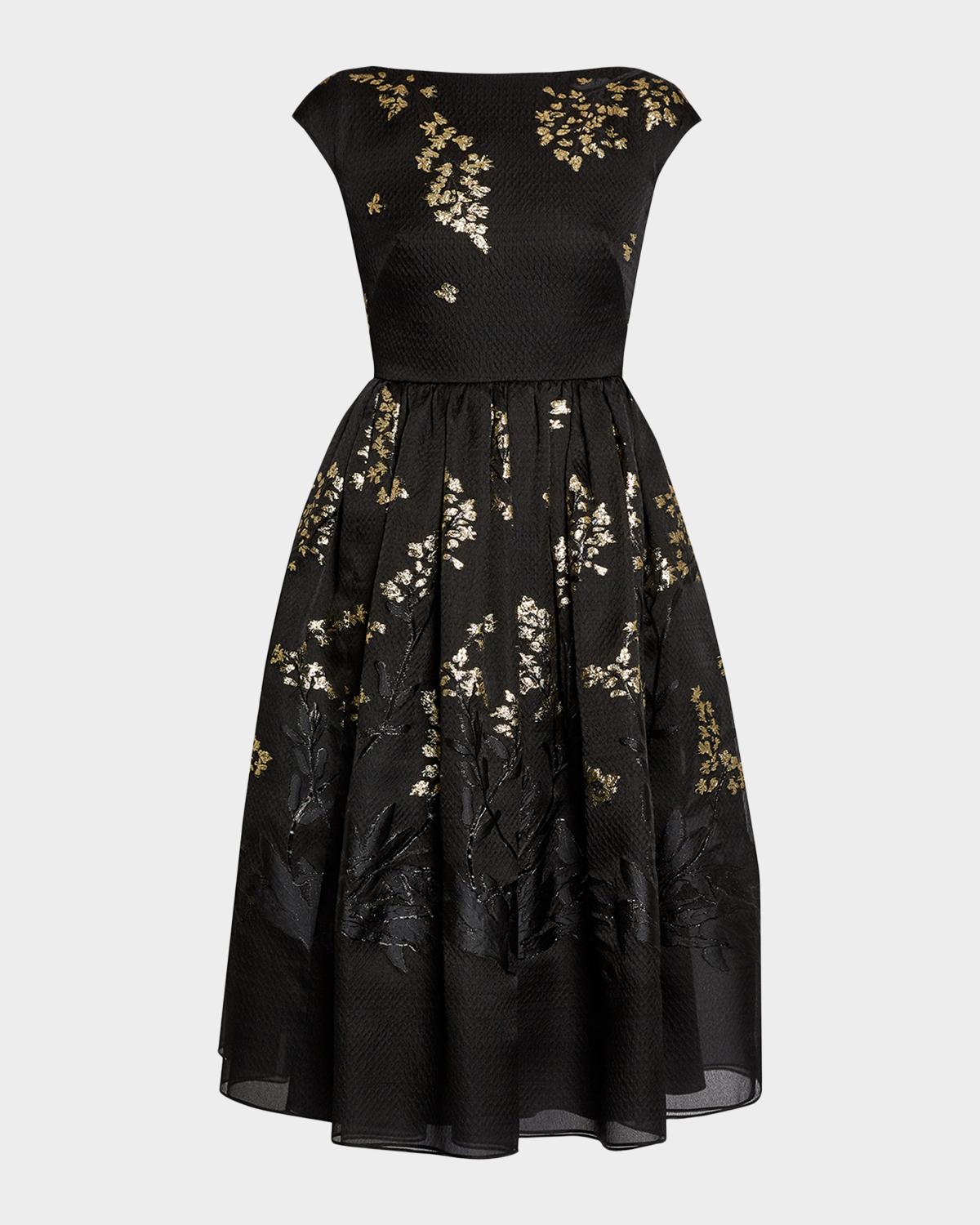 Erdem Floral Brocade Cap-Sleeve Midi Dress