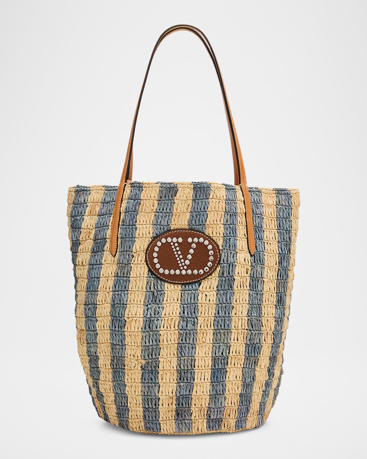 Striped Raffia Bucket Bag
