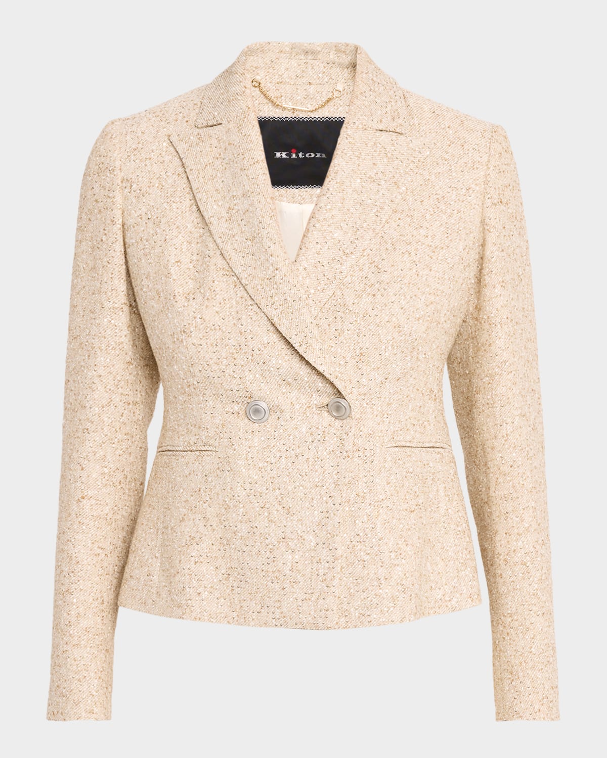 Kiton Sequined Linen Tweed Double-Breasted Jacket