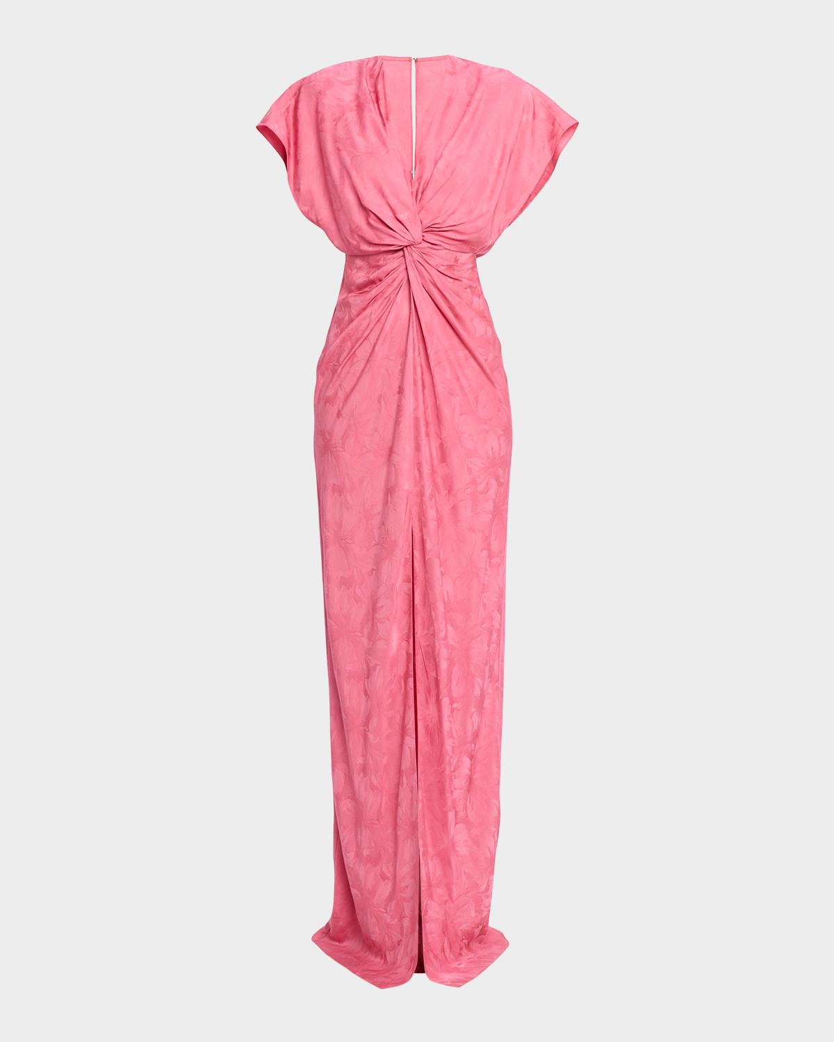 Prabal Gurung Jackie Twisted Floral Satin Jacquard Maxi Dress
