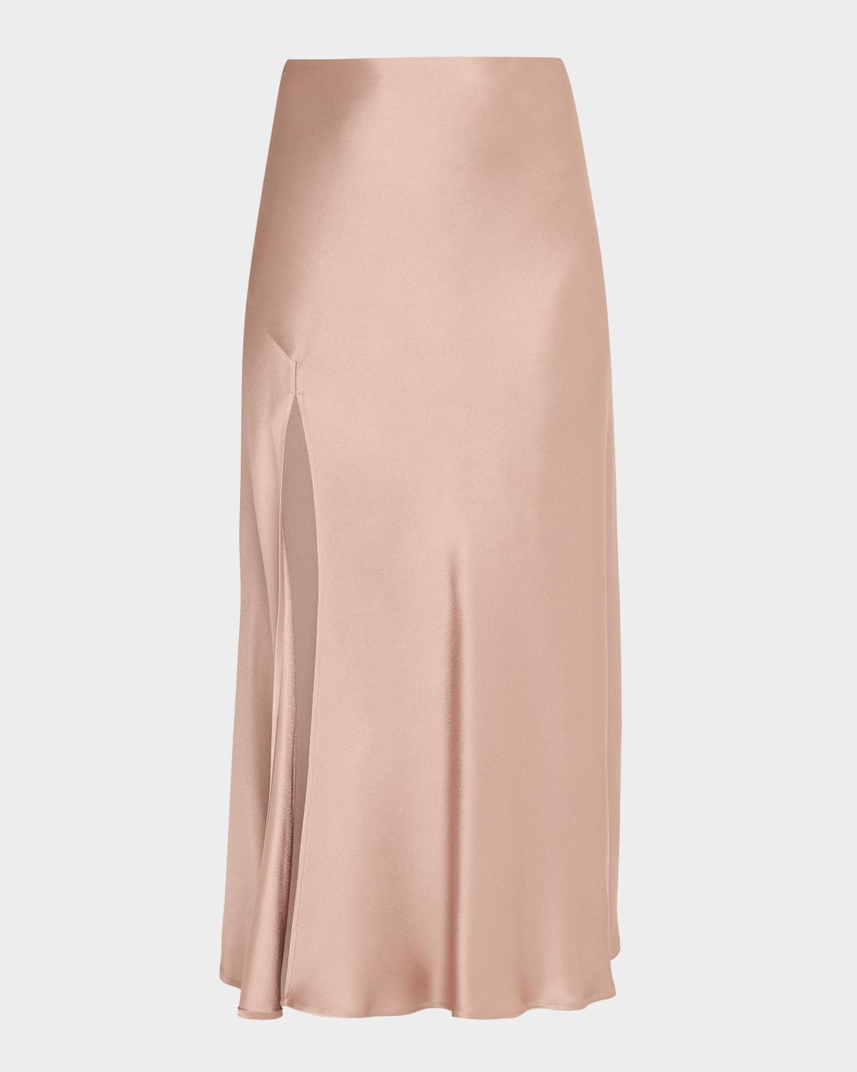 LAPOINTE Satin Bias Slit Midi Skirt