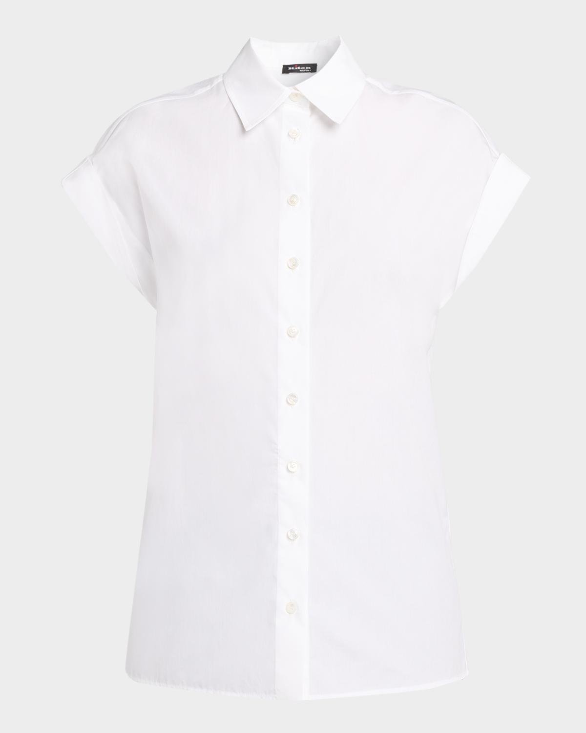 Kiton Rolled Cap-Sleeve Cotton Poplin Shirt