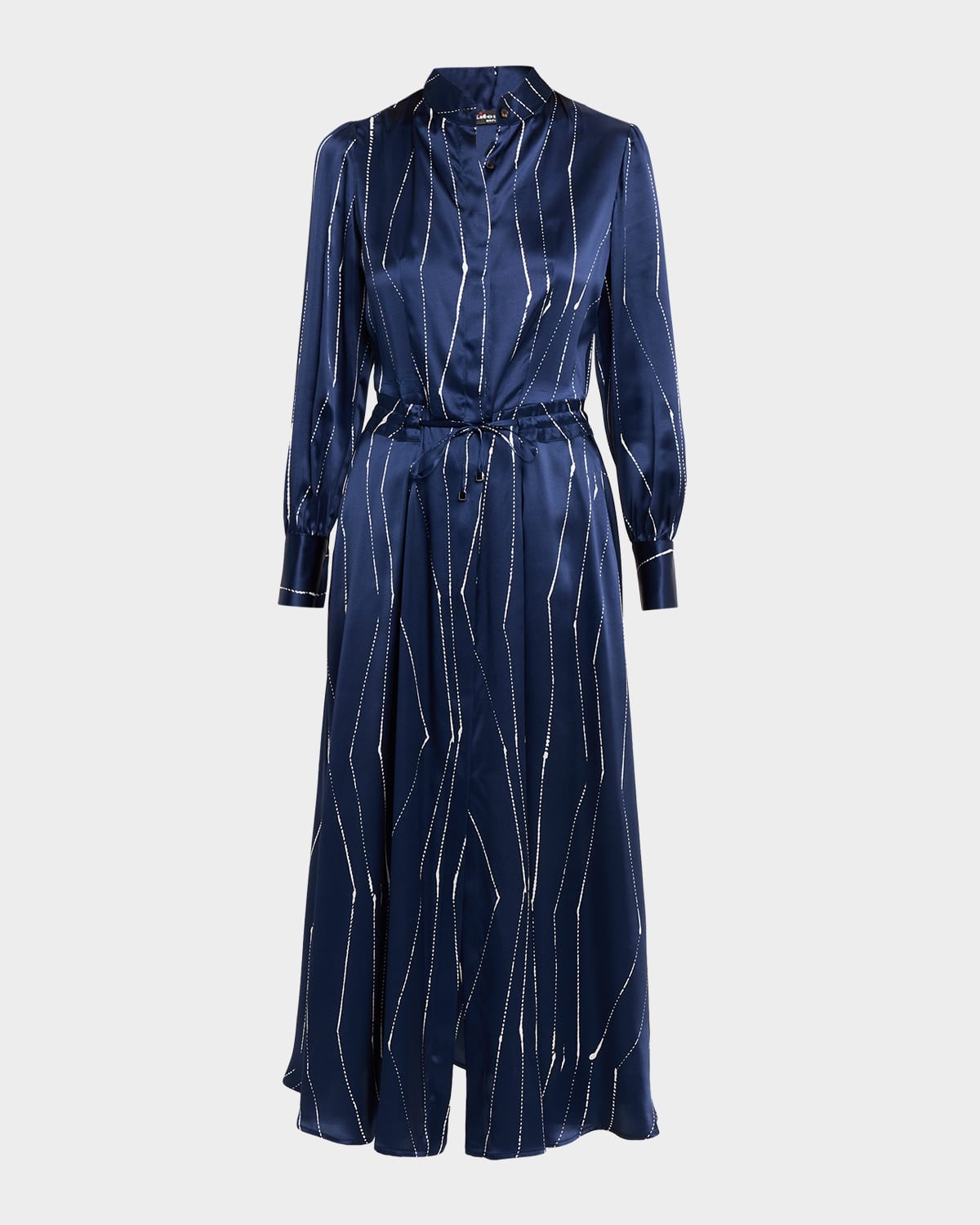 Kiton Long-Sleeve Abstract-Print Silk Maxi Shirtdress