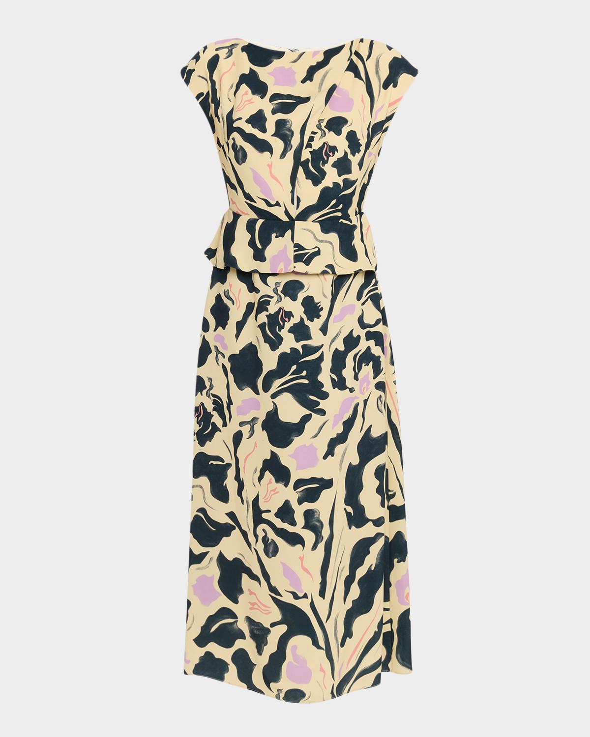 Amir Taghi Caitlin Floral Silk Short-Sleeve Peplum Midi Dress