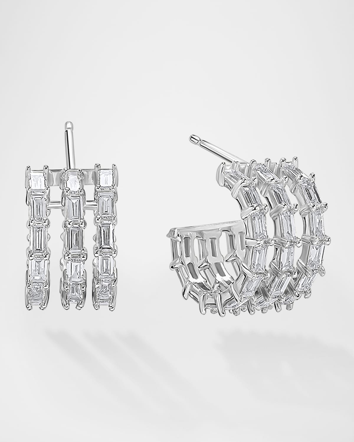 LANA Triple Row Baguette Diamond Huggie Earrings