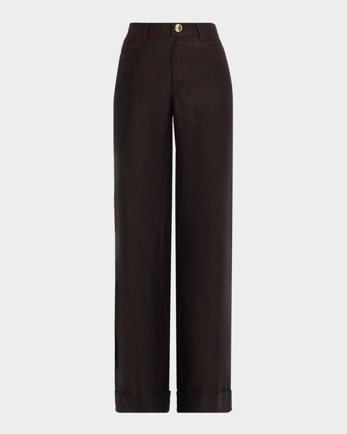 Amir Taghi Michelle Wide-Leg Denim Cuffed Pants