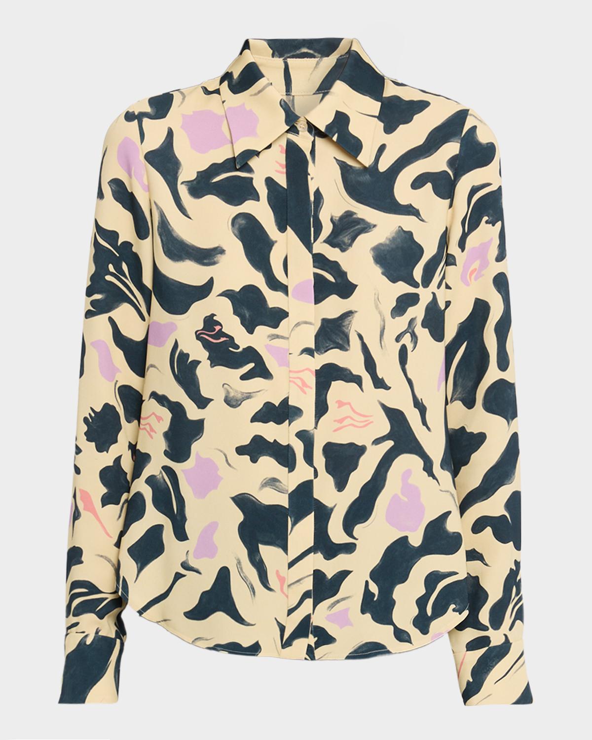 Amir Taghi Cullen Abstract Floral Silk Button-Down Top