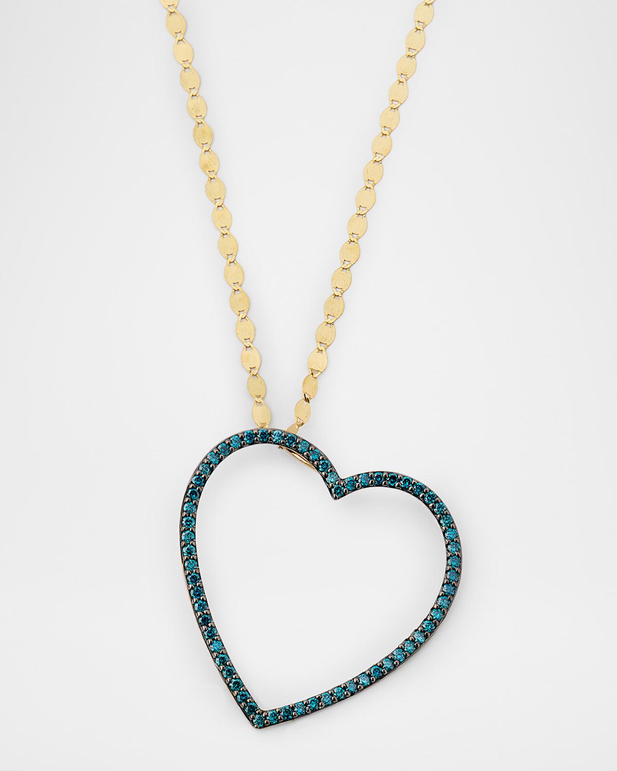 Denim Blue Diamond Open Heart Necklace