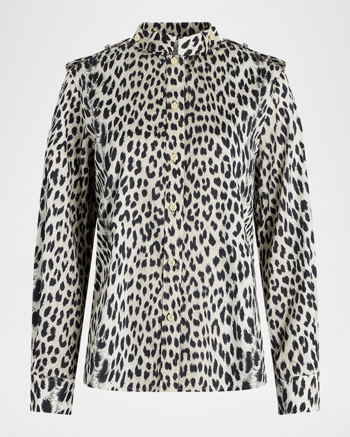 Callas Milano Mika Band-Collar Cheetah-Print Shirt