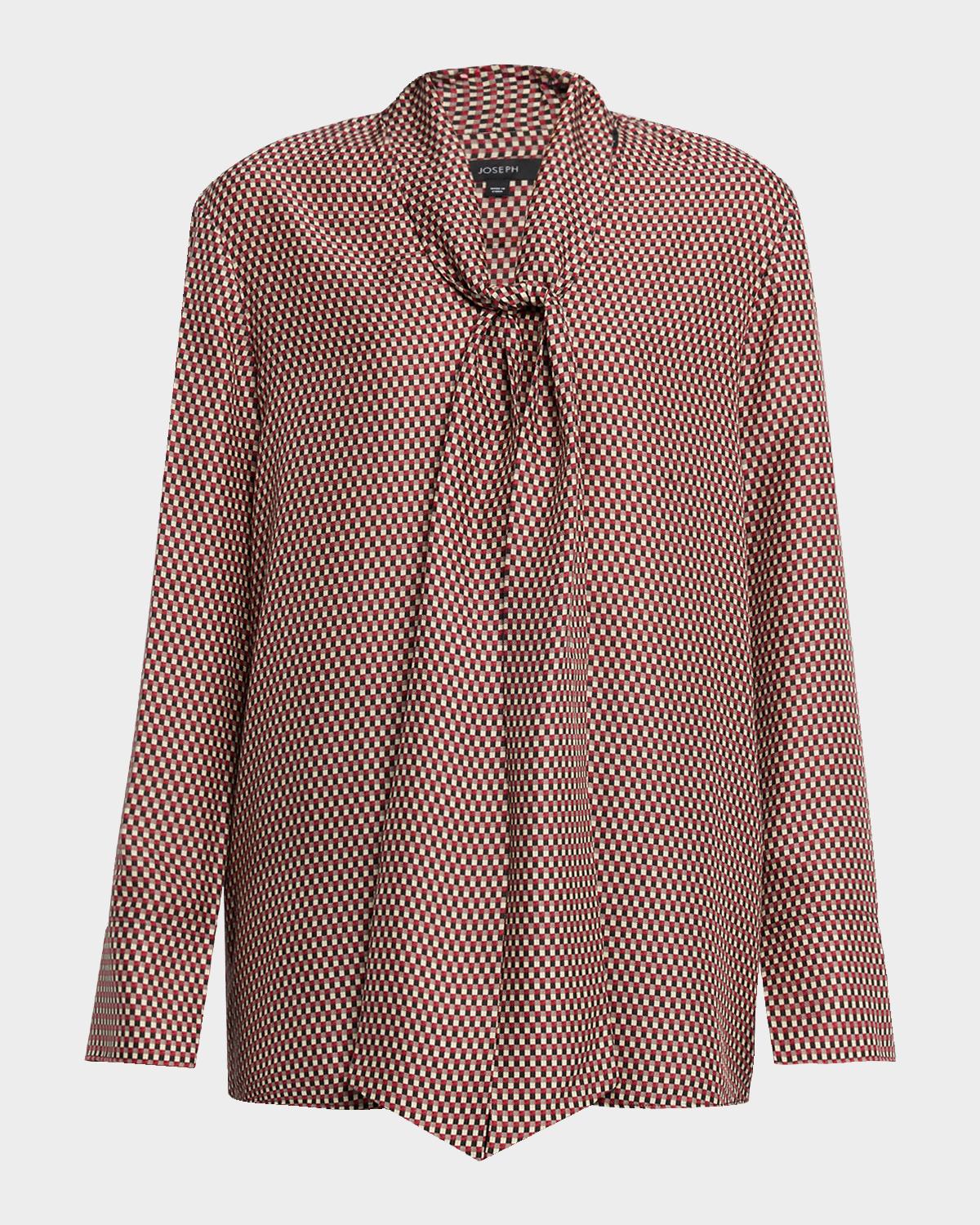 Joseph Adele Geometric-Print Tie-Neck Blouse