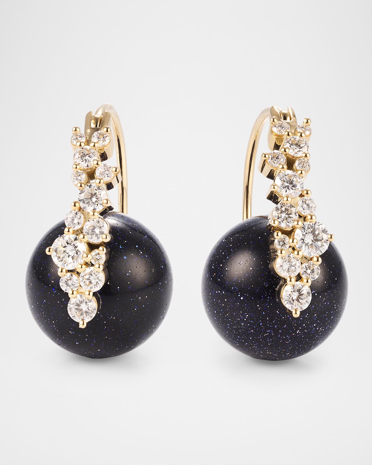 14K Diamond and Blue Goldstone Bead Earrings