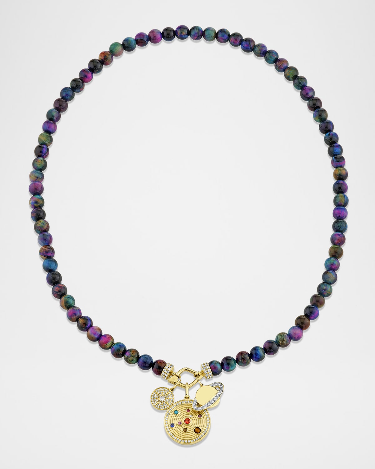 Sydney Evan 14K Diamond Pave Celestial Charms on Beaded Necklace