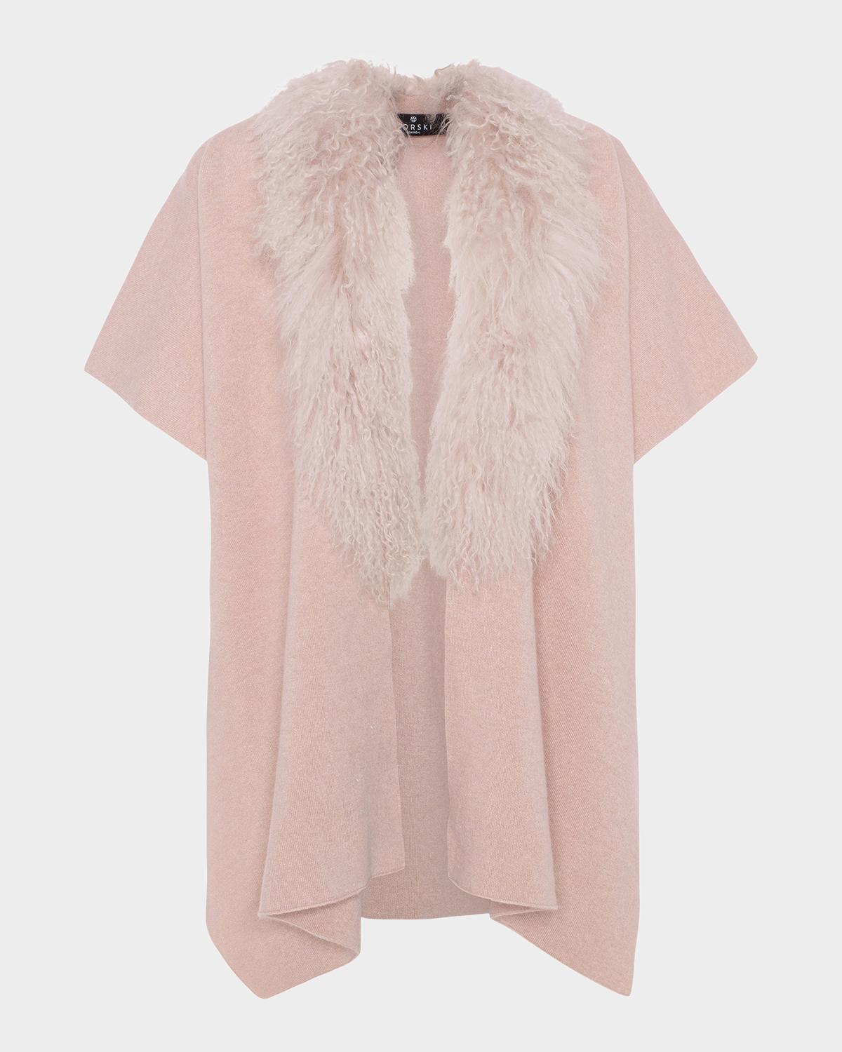 Gorski Select Cashmere-Merino Wool Blend Cape with Mongolian Lamb Trim