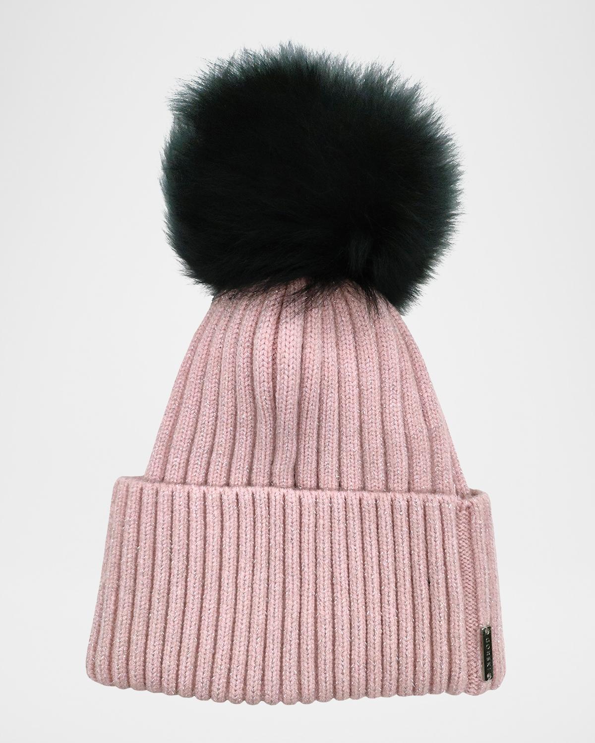 Gorski Metallic Wool-Blend Knit Hat with Select Lamb Pompom