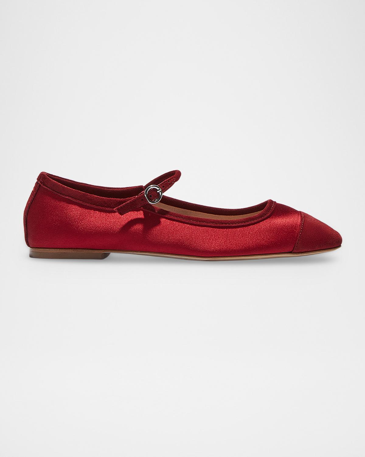 Aeyde Uma Cap-Toe Satin Mary Jane Ballerina Flats