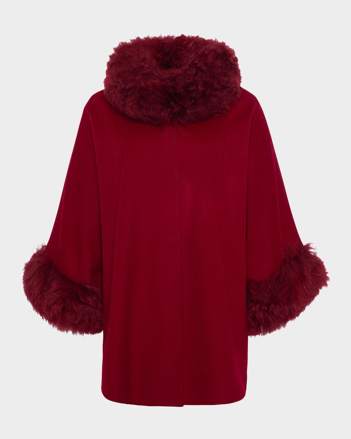 Gorski Wool Blend With Select Lamb Shearling Trim Red Cashmere Cape Coat Women