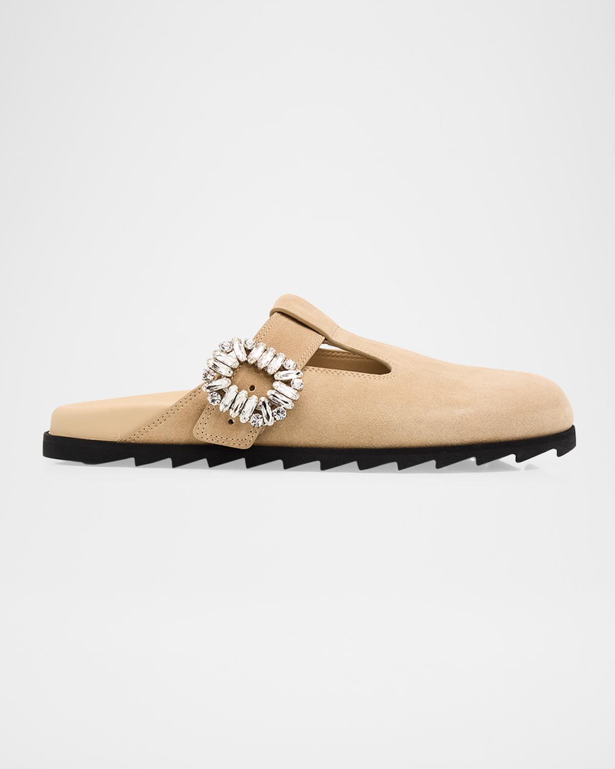 Roger Vivier Slidy Viv Suede T-Strap Mules
