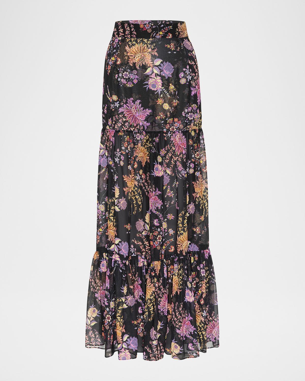 MISA Los Angeles Dusted Clustered Mavi Chiffon Maxi Skirt