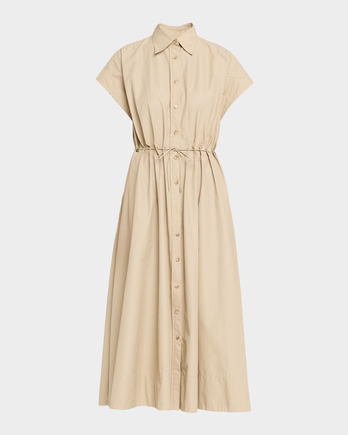 Brandon Maxwell Blake Cap-Sleeve Drawstring Midi Shirtdress