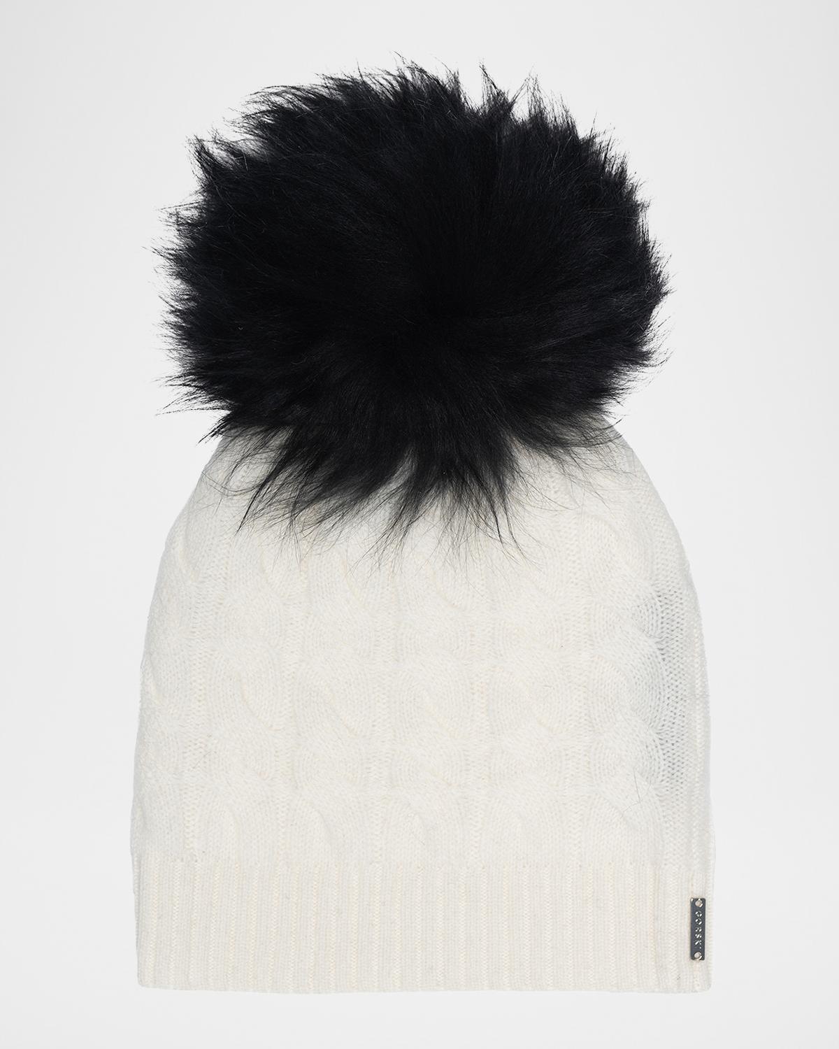 Gorski Cashmere Cable-Knit Hat with Shearling Pompom