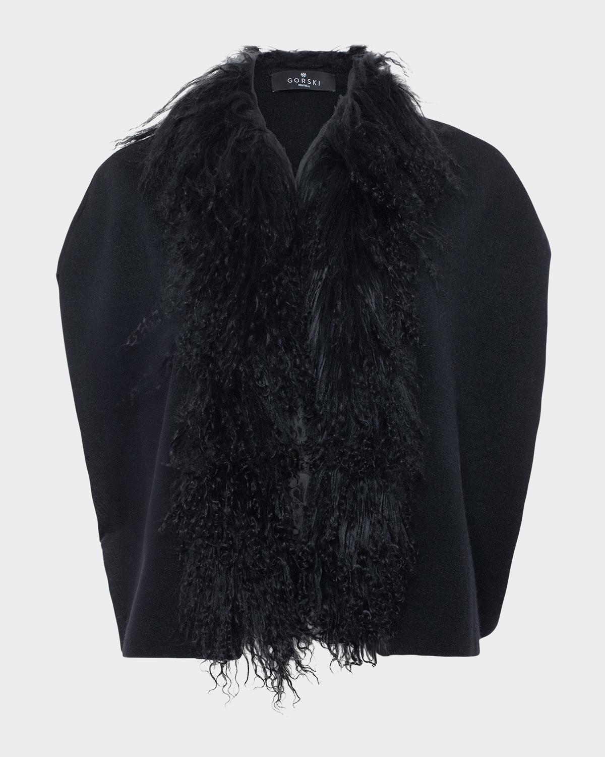 Gorski Merino Wool-Blend Cape with Select Mongolian Trim