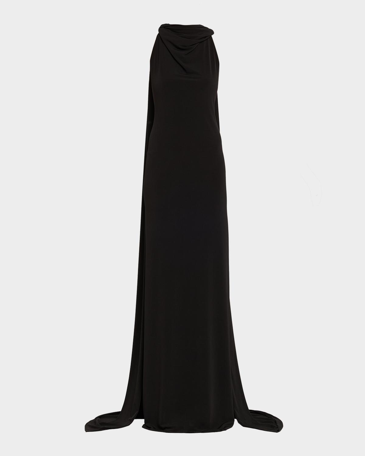 Presley High-Neck Sleeveless Cape Gown