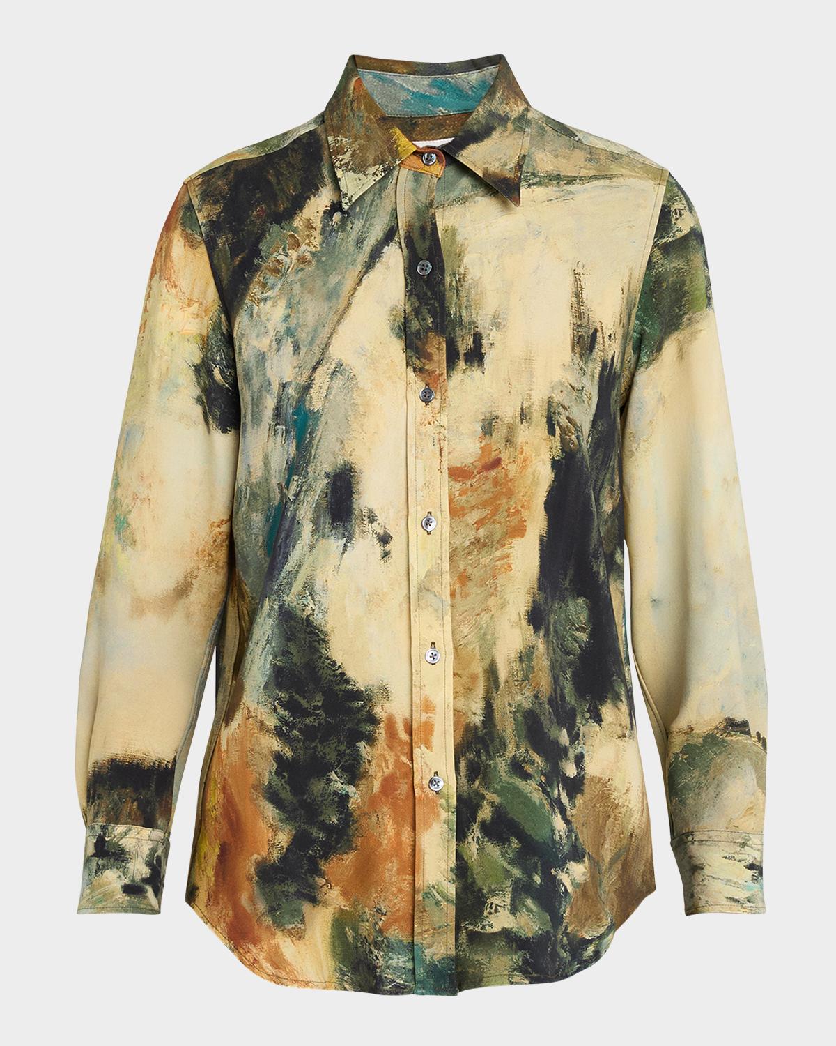 Libertine Modernist Landscape Silk Button-Down Shirt