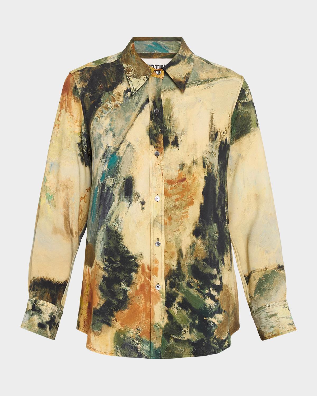 Libertine Modernist Landscape Silk Button-Down Shirt