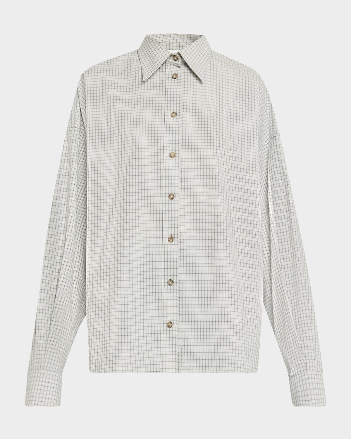 Brandon Maxwell Harvey Check Button-Down Boyfriend Shirt