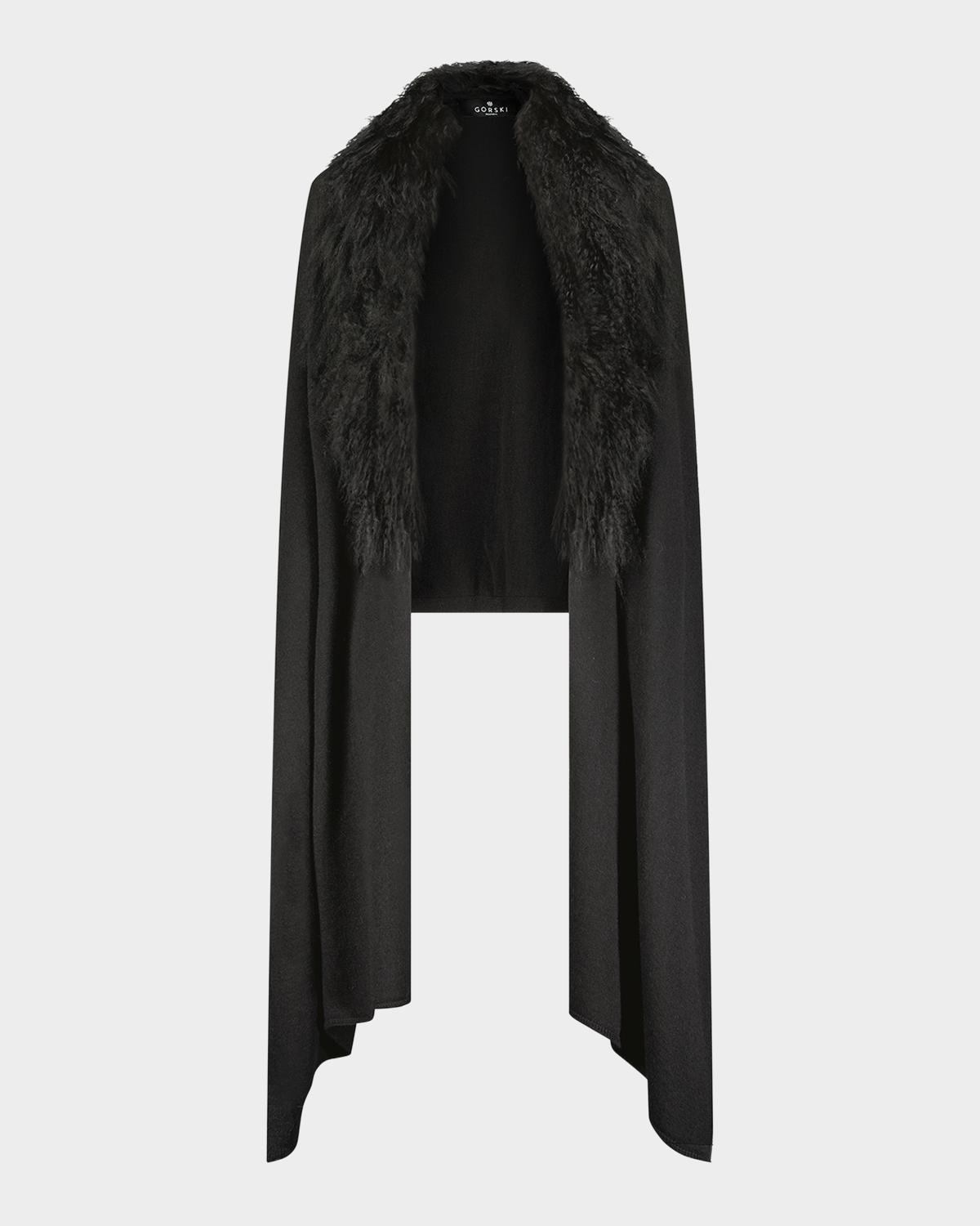Gorski Wool-Blend Stole with Lamb Shearling Trim