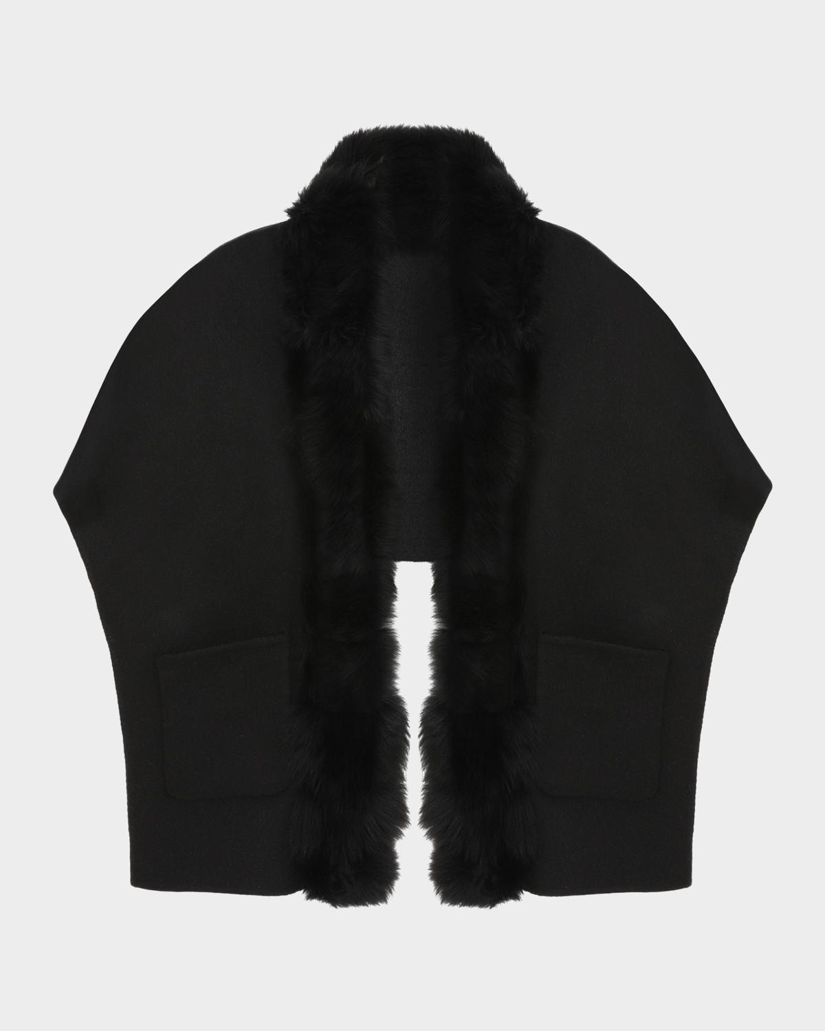 Gorski Reversible Cashmere & Wool Shawl with Merinillo Shearling Trim