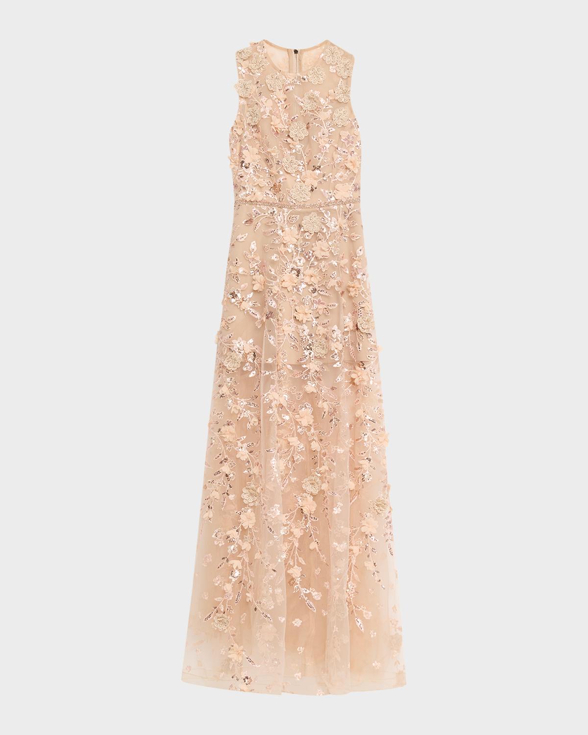 Bronx Banco Arielle Floral Embroidered Sleeveless Gown