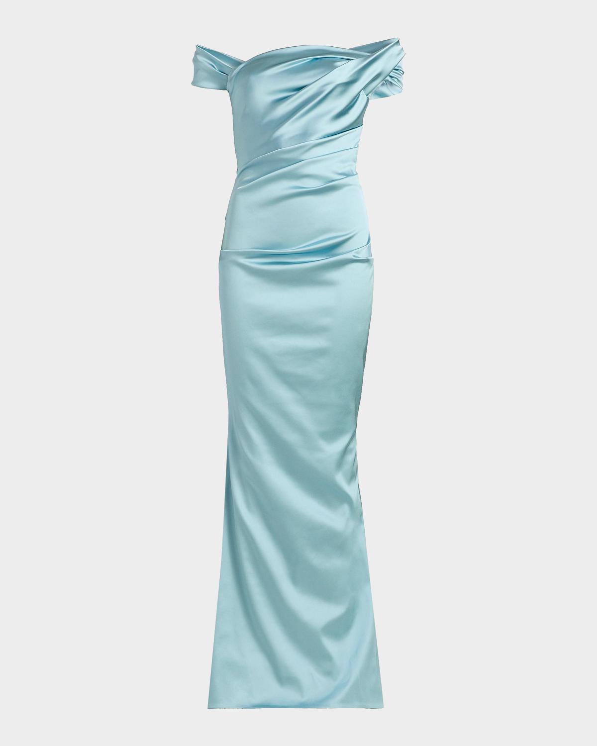 Talbot Runhof Draped Satin Duchesse Off-The-Shoulder Mermaid Gown