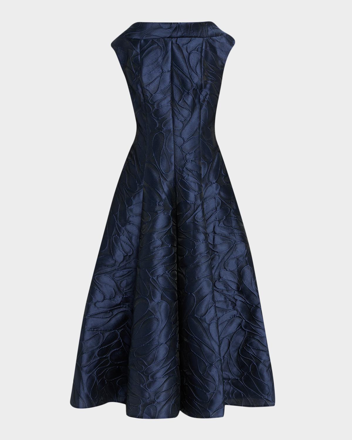 Talbot Runhof Cap-Sleeve Abstract-Jacquard Midi Dress