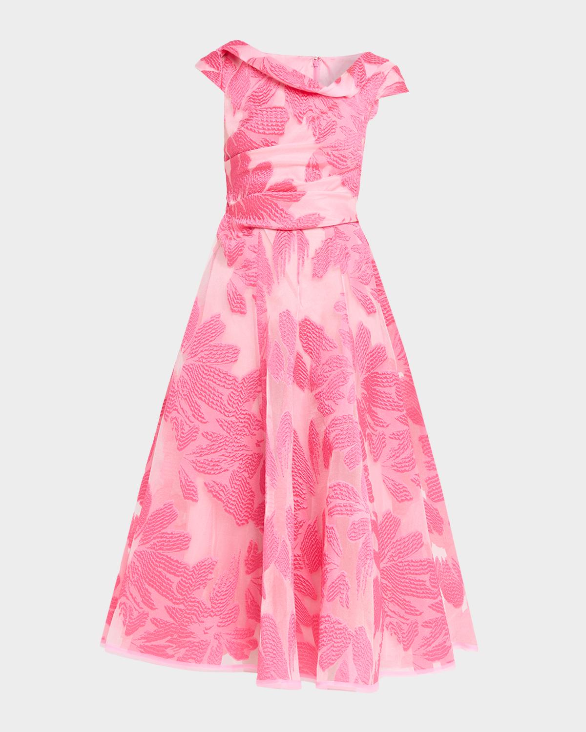 Talbot Runhof Floral Fil Coupe Cap-Sleeve Midi Cocktail Dress