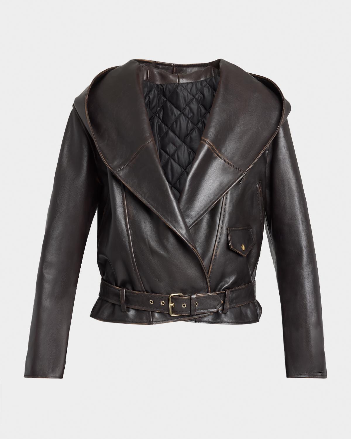 ALAÏA Leather Hooded Biker Jacket