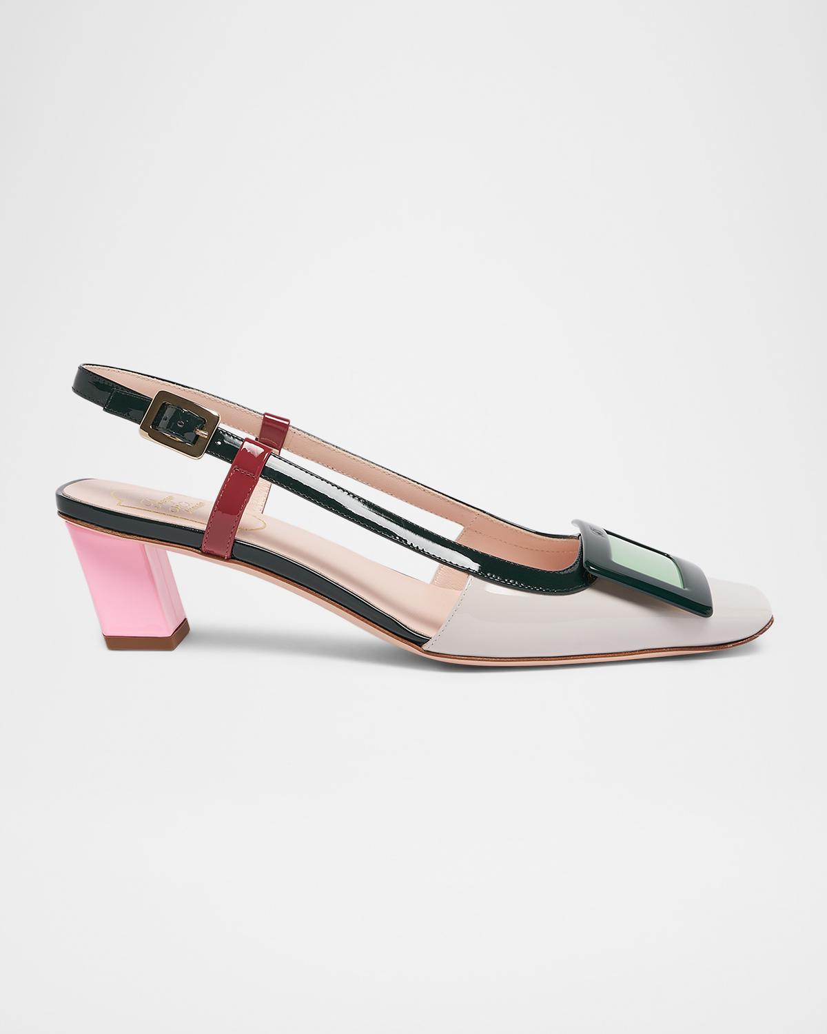Roger Vivier 45mm Belle Vivier Patent Leather Lacquered Buckle Slingback Pumps