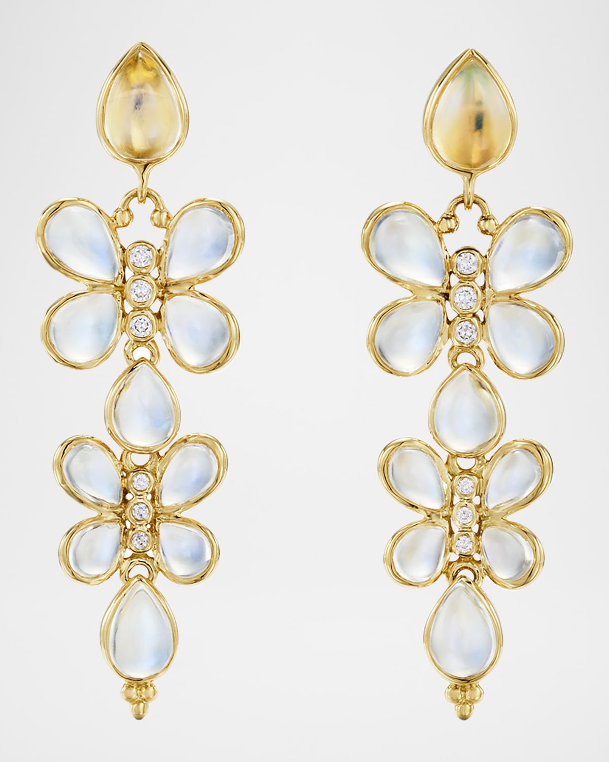 Temple St. Clair Florence86 FJ Luna Flutter 18K Yellow Gold Blue Moonstone and Diamond Drop Earrings