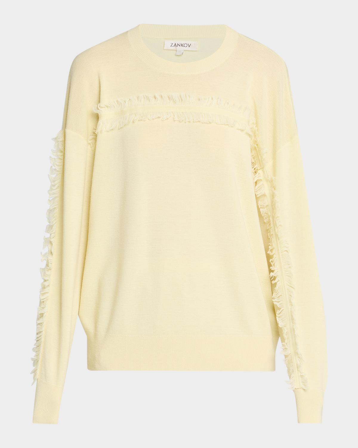 ZANKOV Fringed Wool Crewneck Sweater