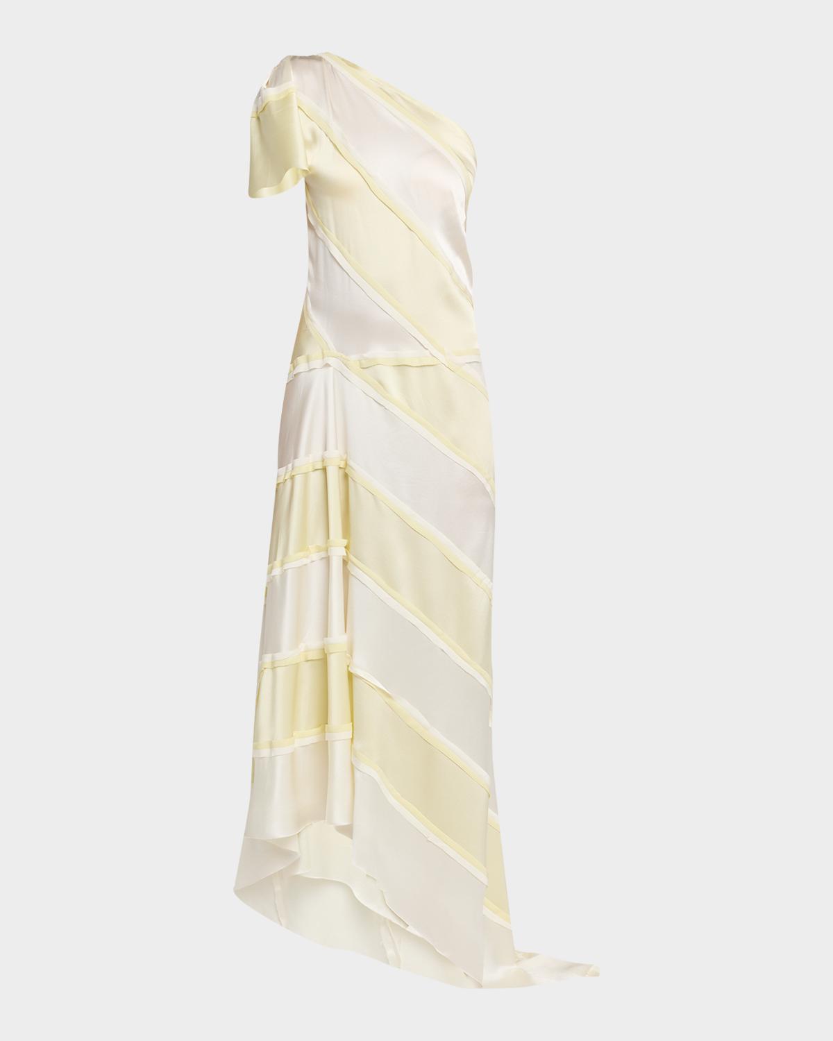 ZANKOV Striped Asymmetric Silk One-Shoulder Maxi Dress
