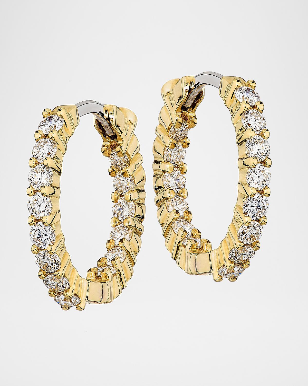 18K Diamond Small Hoop Earrings, 0.5"L