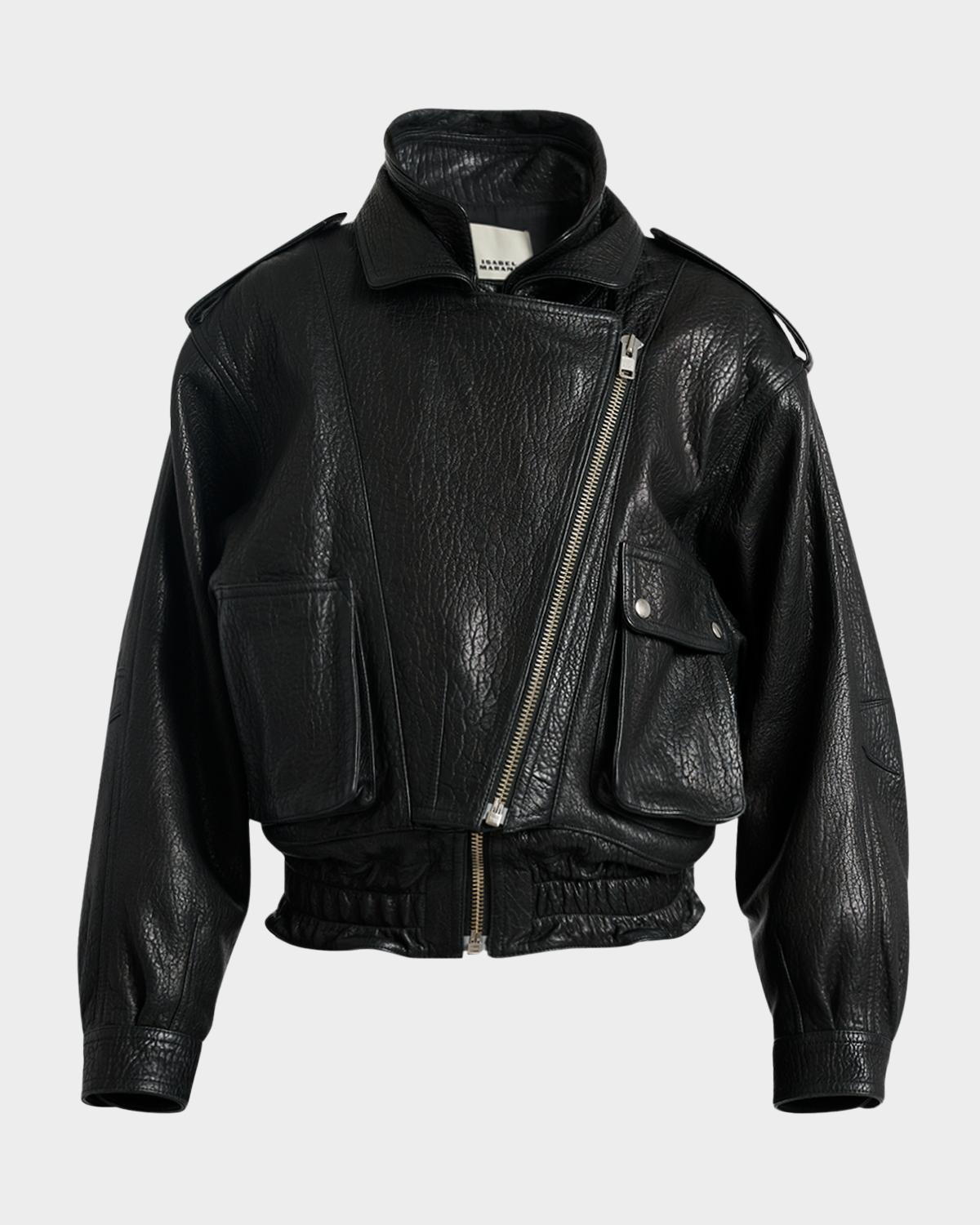 Isabel Marant Aneli Double-Collar Leather Bomber Jacket