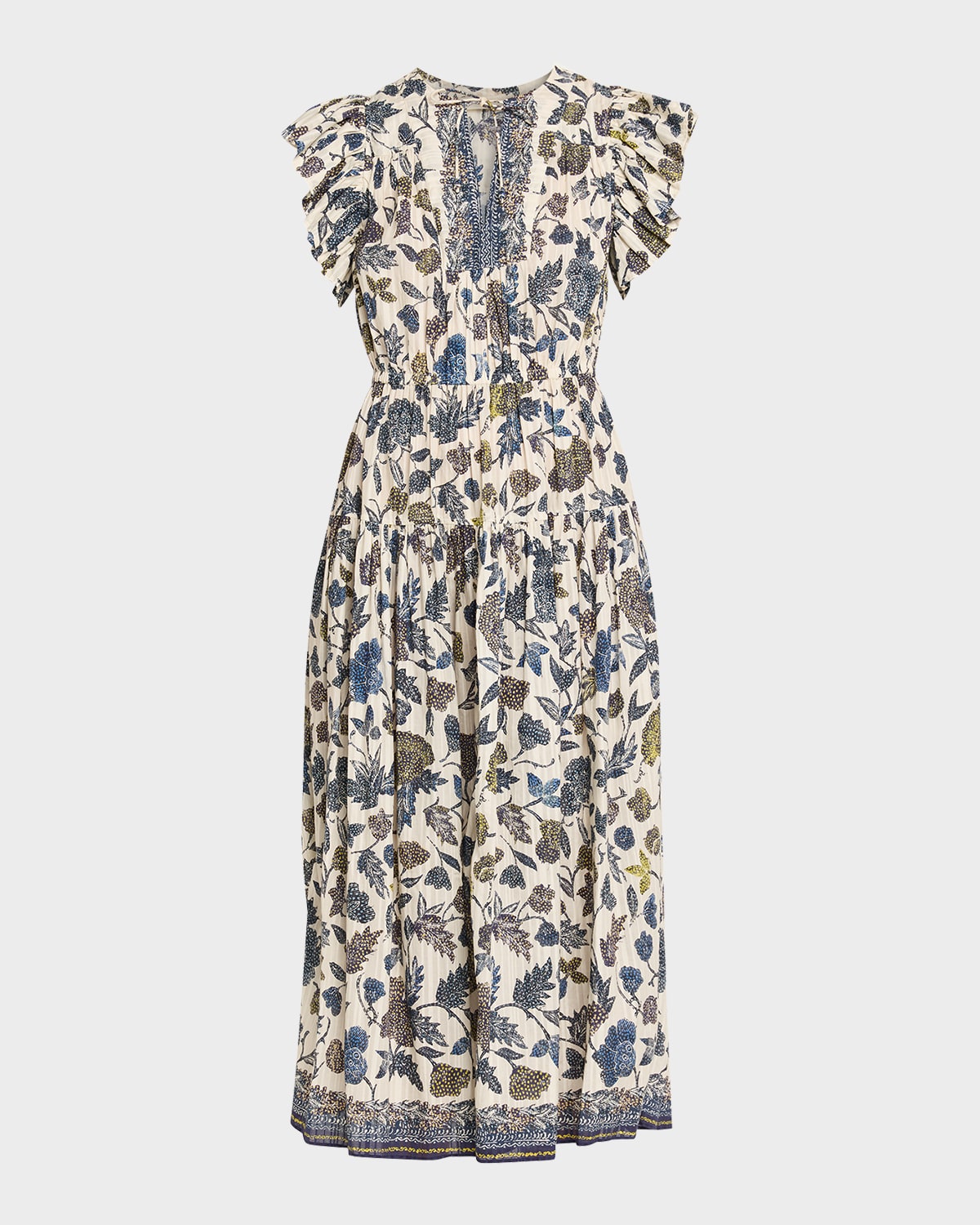 Ulla Johnson Kairi Printed Flutter-sleeve Midi Dress In Multi