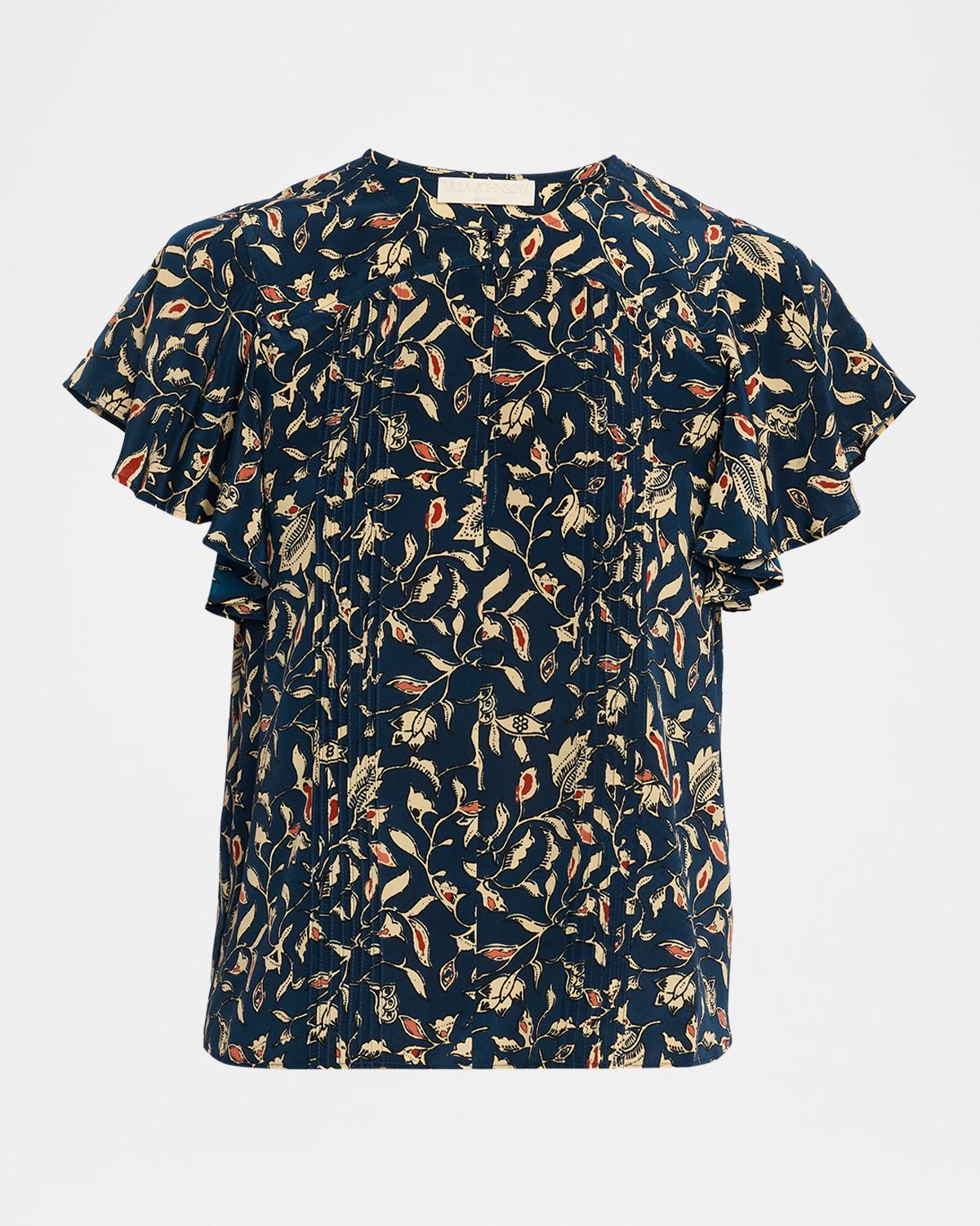 Ulla Johnson Adoni Flutter-Sleeve Batik Silk Top