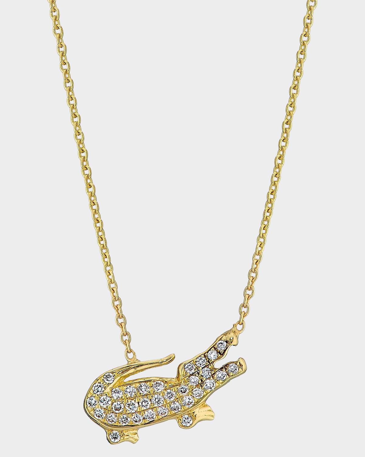 18K Yellow Gold & 0.10 TCW Diamond Crocodile Pendant Necklace