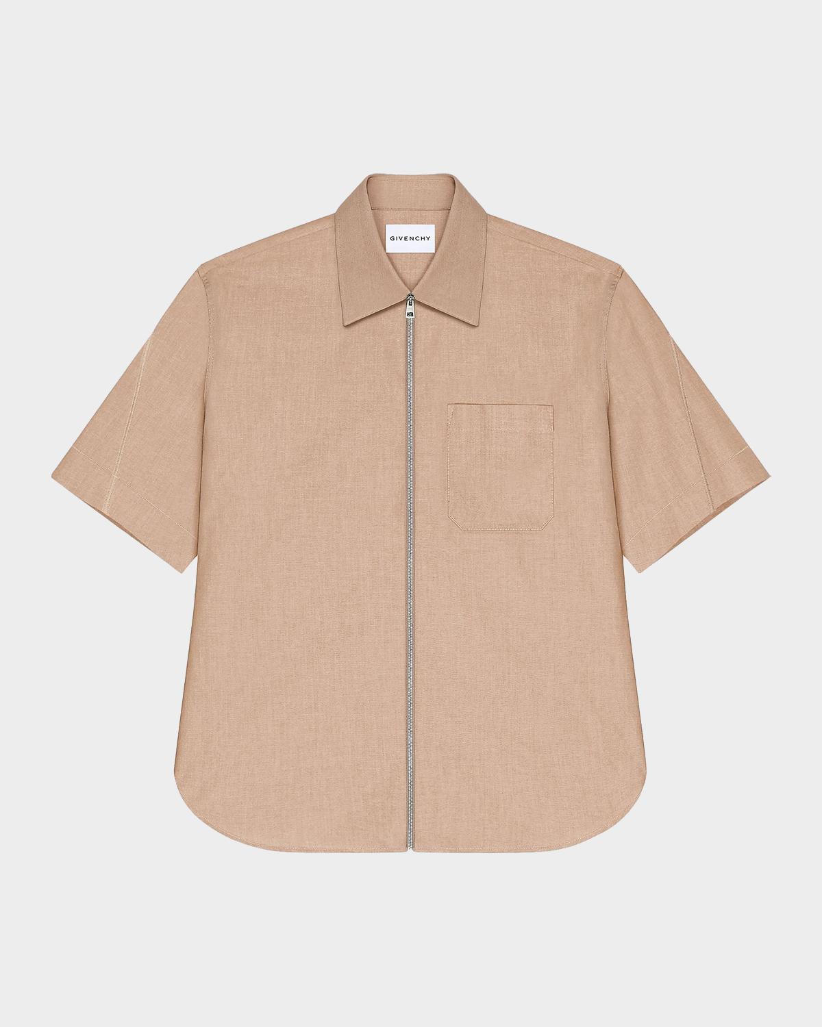 Givenchy Men's Point Collar Full-Zip Short-Sleeve Shirt