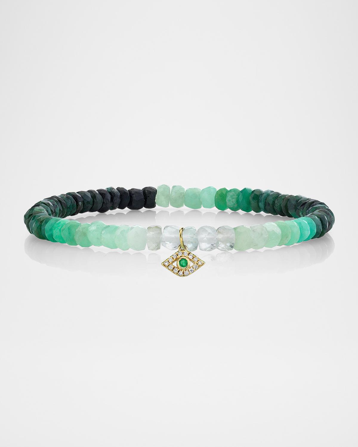 14K Shaded Emerald Rondelle Bracelet with Protective Eye