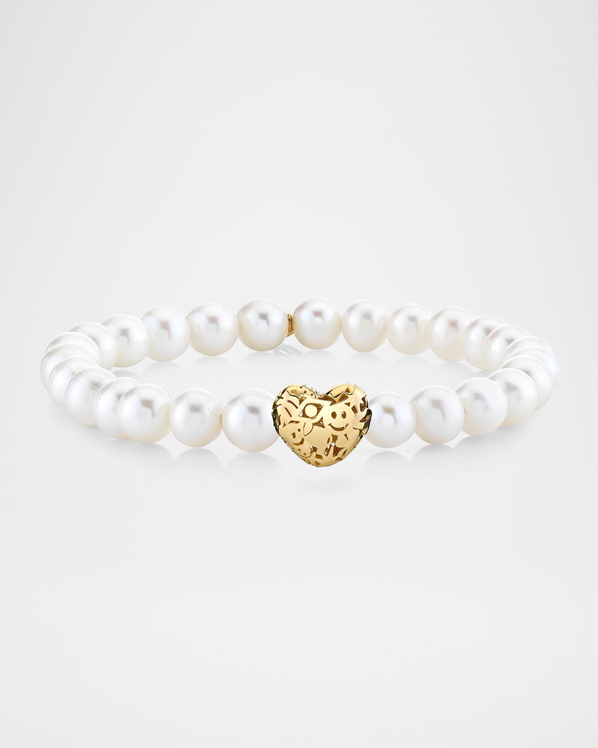 Sydney Evan 14K Puffy Icon Wallpaper Heart on Pearl Bracelet