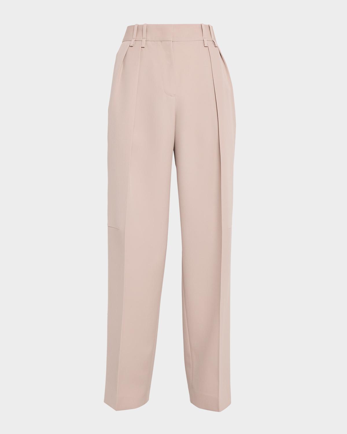 Pleated Wool Straight-Leg Pants