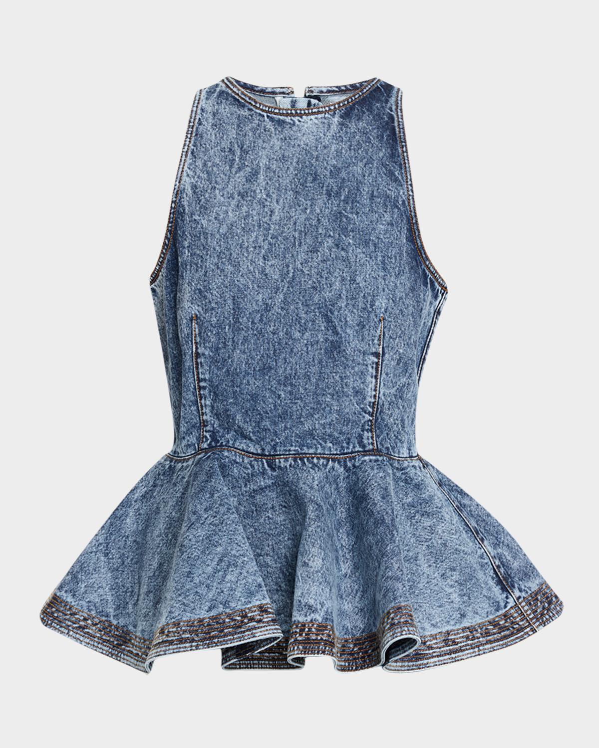 ALAÏA Sleeveless Denim Peplum Top